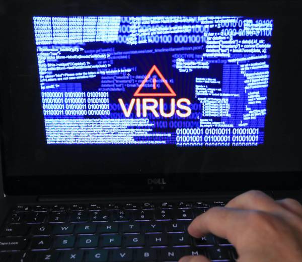 A virus warning on a computer screen
