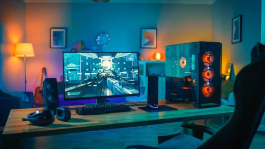 A gaming rig with monitor