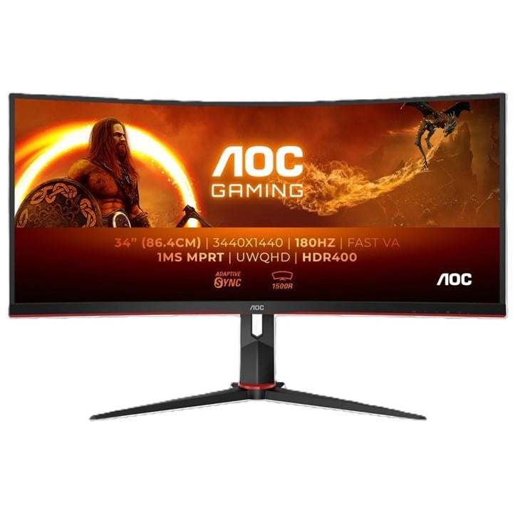 Aoc 34" Wqhd 180Hz Curved Freesync Premium Gaming Monitor Size 34 Cu34g2xp/Bk - Image 6